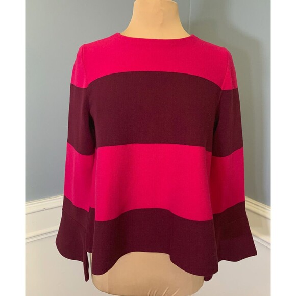 Ann Taylor Bell Sleeve Sweater Womens L Pink Color‎ Block Striped Pullover - Picture 1 of 12
